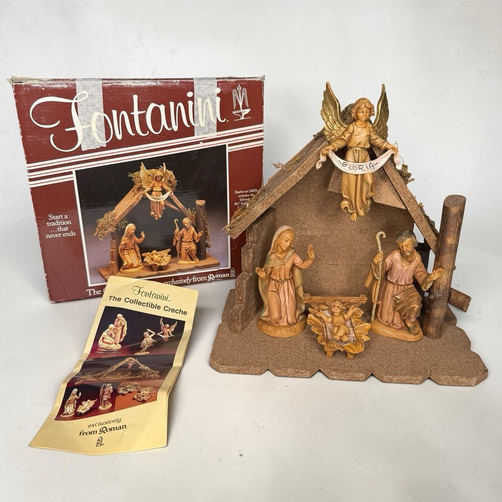 Vintage 1983 Fontanini Nativity Manger Resin Depose Italy Christmas Religious